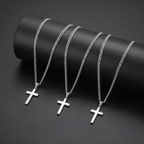Deefire Stainless Steel Cross Necklace for Men 5mm Cross Chain for Men