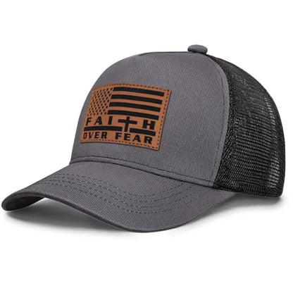 Jesus Hat Christian Gifts for Men American Flag Hats Faith Over Fear Hat Fathers Day Christmas Birthday Gifts for Friend - color: Grey