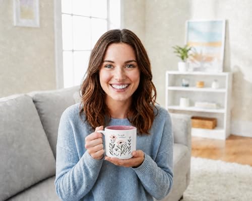 13.5 oz Round Ceramic Mug with Pink Interior, Be Still and Know Psalm 46:10 Text, Double-Sided Print, Microwave Safe, Christian Coffee Cup for Women