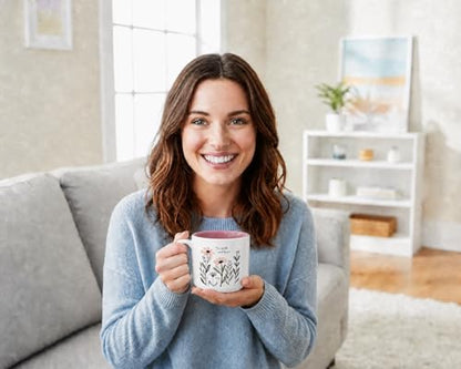 13.5 oz Round Ceramic Mug with Pink Interior, Be Still and Know Psalm 46:10 Text, Double-Sided Print, Microwave Safe, Christian Coffee Cup for Women