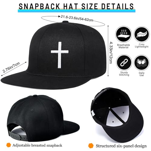 Embroidery Skull Skeleton Snapback Hats for Men Christian Jesus Cross Flat Bill Brim Hats for Men Fitted Baseball Hat Mens - color: Embroidered Cross