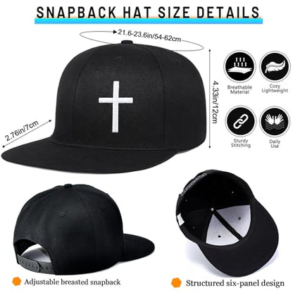 Embroidery Skull Skeleton Snapback Hats for Men Christian Jesus Cross Flat Bill Brim Hats for Men Fitted Baseball Hat Mens - color: Embroidered Cross