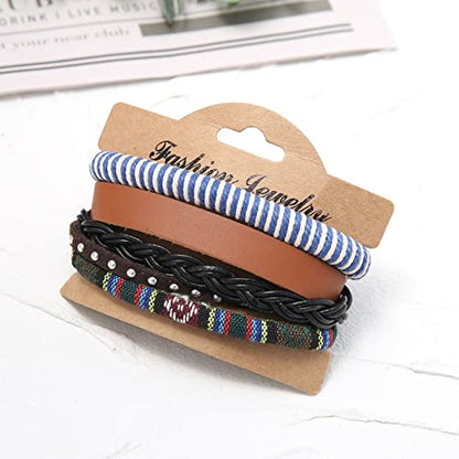 HZMAN Handmade Hemp Cords Wood Beads Leather Bracelets for Men Women - style: Blue Hemp Rope