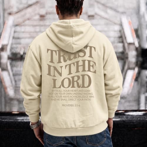 Faith Over Fear Christian Hoodies for Men Inspired Religious Pullover - color: Beige, size: X-Large