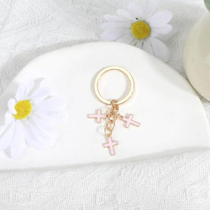 Christian Cross Keychain Inspirational Keychains with Cross Pendant Bible Verse Keycharm Motivational Gift for Women - color: Pink