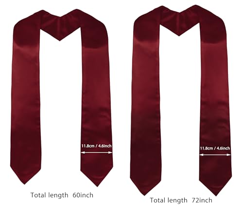GraduatePro Plain Graduation Stole for Unisex Adults Sash 60"/72" Long 16 Colors - color: Maroon, size: 60