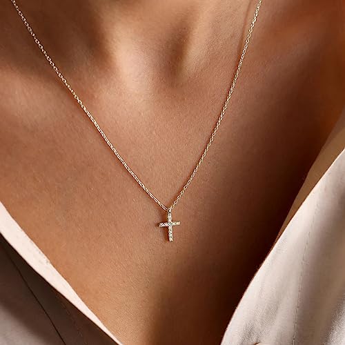 Fesciory Cross Necklace for Women, 14K Gold Plated Rhinestones Jewelry Gift - color: Silver 1