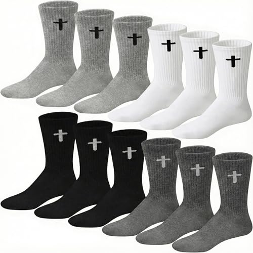 16 Pairs Christian Cross Socks Bulk Religious Elastic Crew Socks Christian Gifts for Men Women - color: Multicolor
