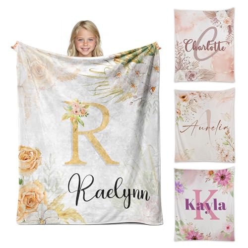 Personalized Floral Blanket for Girls with Name - color: Floral Name-b
