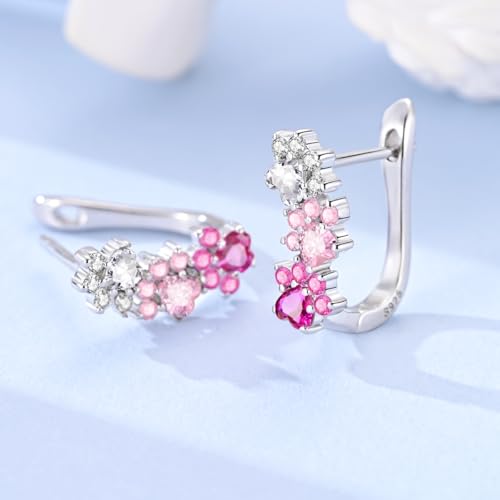 LAZA 925 Sterling Silver Earrings for Women Huggies Hoop Gold Earrings - color: Pink cat paws Earring