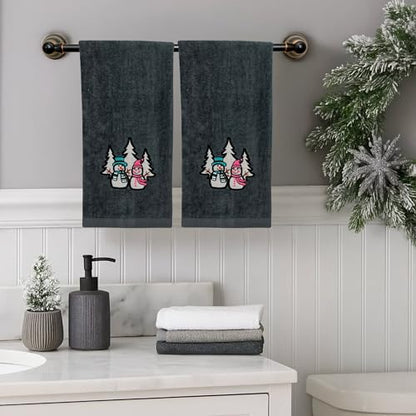 Christmas Grey Guest Hand Bathroom Towels Decorative Winter Snowman, 16x26" - color: Charcoal Grey