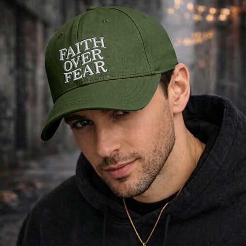 Faith Over Fear Hat for Men Women Embroidered Adjustable Cotton Christian Jesus Religious Faith Baseball Cap - color: Army Green