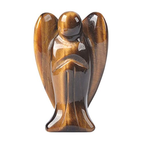 Justinstones Carved Golden Tiger Eye Gemstone Peace Angel Pocket Guardian Angel Healing Statue 2 inch - color: Brown