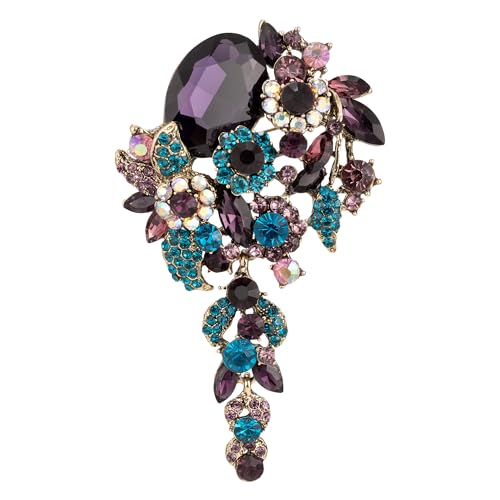 SELOVO Large Long Flower Brooch Pin for Women Wedding Party Brooch Pendant - color: Purple
