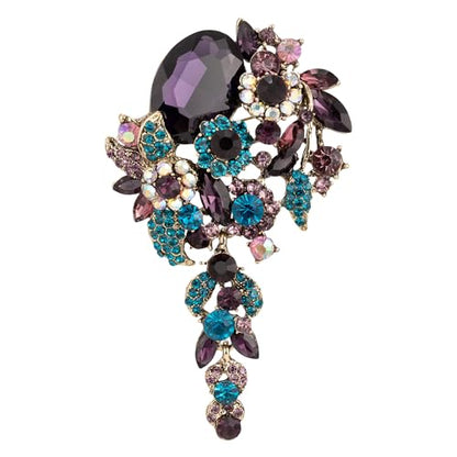 SELOVO Large Long Flower Brooch Pin for Women Wedding Party Brooch Pendant - color: Purple