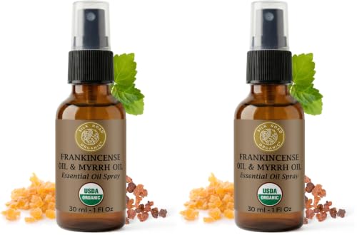 Silk Road Organic Frankincense Oil & Myrrh Essential Oil Spray, 100% Pure USDA Certified Aromatherapy for Body Aches, Stiffness & Tingling, Stress, & Skin - 1 Oz Spray (Pack of 2) - size: 1 Fl Oz (Pack of 2)