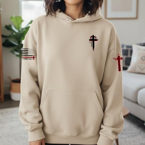 Custom Christian Hoodies for Men Women Faith Cross Jesus Hoodie Bible Religious Gifts Personalized Christmas - color: Sand, size: XX-Large