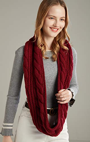 NEOSAN Womens Thick Ribbed Knit Winter Infinity Circle Loop Scarf - color: Twist Claret