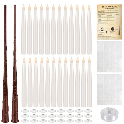 24 Pcs Remote-Controlled Magic Floating Candles,Hanging Decor for Halloween, Birthdays, Weddings. Includes Wand & Manual. - color: 24-ivory magic floating