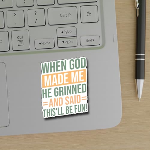 (3Pcs) When God Made Me He Grinned and Said This Be Fun Sticker Christian Inspirational Decals Decorate Books Laptop Phone Water Bottles Kindles Tumbler Waterproof Vinyl Stickers 2,5 x 3 Inch - color: When God Made Me He Grinned and Said This Be Fun