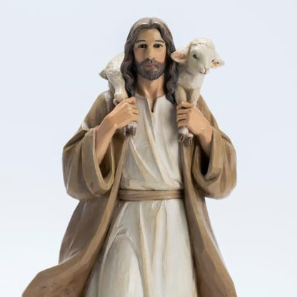 Good Shepherd Jesus Statue with Lamb, 12 Inch Religious Decor - color: Brown