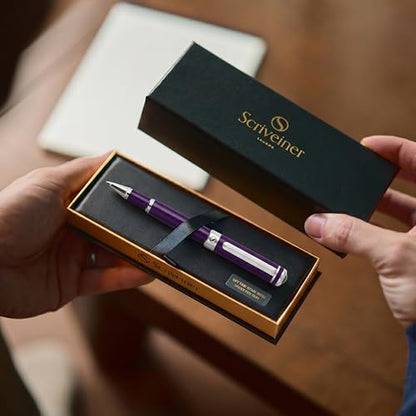 Scriveiner Aubergine Rollerball Pen - Stunning Luxury Pen With Chrome Finish, Schmidt Ink Refill, Best Roller Ball Gift Set for Men & Women, Professional, Executive Office, Nice Pens - color: 30. Aubergine