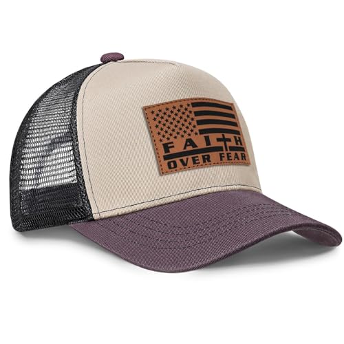 Jesus Hat Christian Gifts for Men American Flag Hats Faith Over Fear Hat Fathers Day Christmas Birthday Gifts for Friend - color: Burgundy