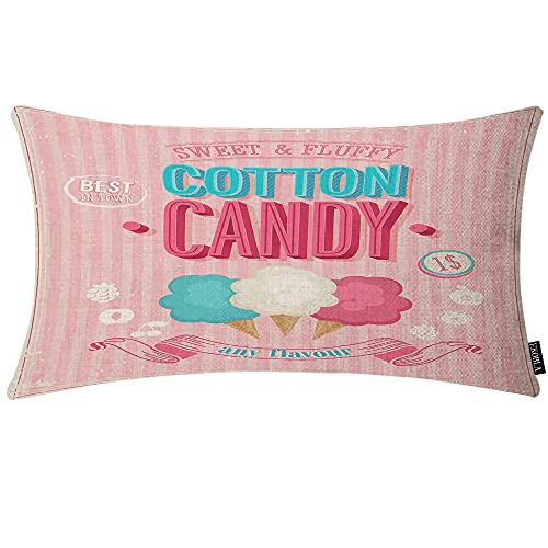 EKOBLA Cotton Candy Pillow Sweet Funny Best in Town Any Flavor Dessert Pink Ice Cream Cotton Linen Lumbar Decorative Throw Cushion Cover Pillowcases for Bed Sofa Oblong Rectangle 12x20 Inches - color: Multi-bs02