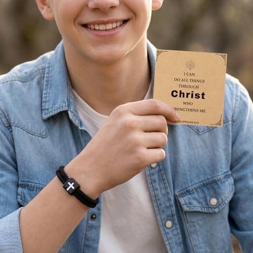 Christian Bible Verse Cross Bracelet for Men Teen - color: PHILIPPIANS 4:13