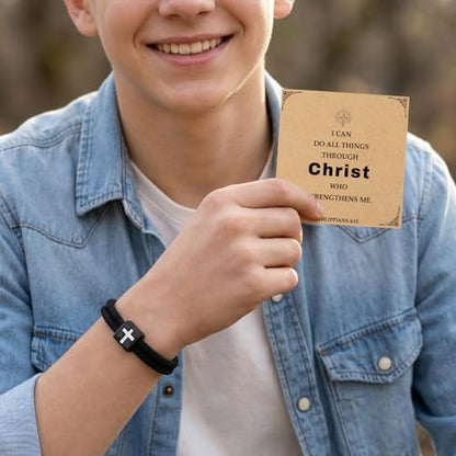 Christian Bible Verse Cross Bracelet for Men Teen - color: PHILIPPIANS 4:13