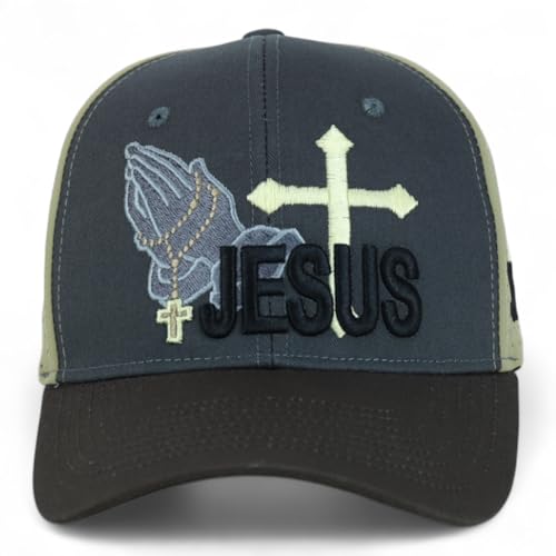 Trendy Apparel Shop Only Jesus Praying Hand Embroidered Christian Ball Cap - color: Charcoal Brown 9