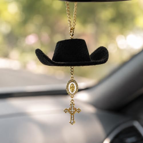 Baptism Car Charm Cowboy Hat Rear View Mirror, Virgin Mary Cross for Car - color: Virgin Mary B