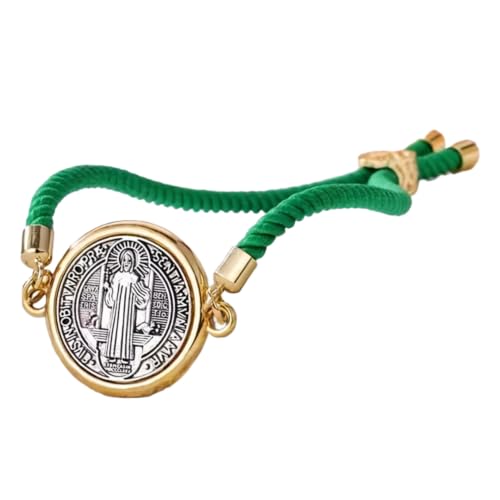 Catholic Bracelets St. Benedict Bracelet Red Rope Double Hole Pendant Couple Woven Bracelets Adjustable Black Bracelet - color: Green