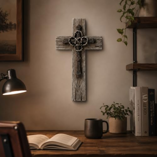 Comfy Hour 13 Inch Wall Cross, Rustic Faux Wood Decor
