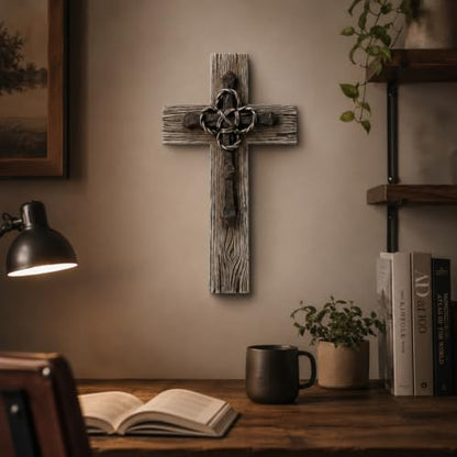 Comfy Hour 13 Inch Wall Cross, Rustic Faux Wood Decor