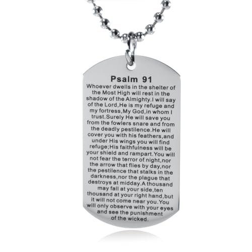Christian Scripture Religious Dog Tag Necklace,Catholic Bible Verse Baptism Confirmation Sacrament Gifts - style: Psalms 91