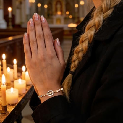 Rosary Cross Bracelet for Women, Gold Virgin Mary Rosary Beads Catholic Bracelet - style: rosary