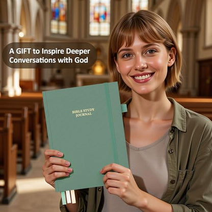 Bible Study Journal & Notebook for Women and Men, 7.1" x 10.4" - color: Dark Green, size: B5 ( 7" x 10.2" )