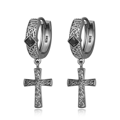 Cross Earrings 925 Sterling Silver Cross Dangle Earrings Christianity Jewelry Gift for Men Women - style: Celtic Cross-Black