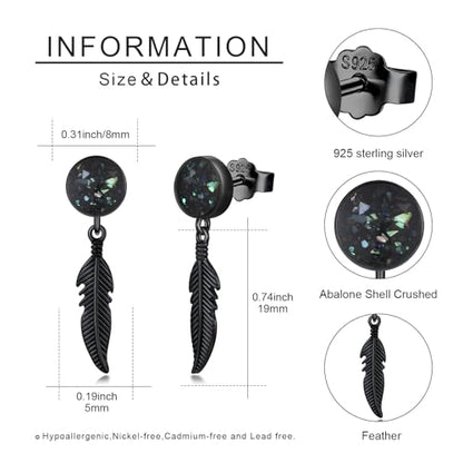 Black Dangle Drop Earrings 925 Sterling Silver Turquoise Earrings Jewelry Gifts for Women Men - style: Feather-Abalone