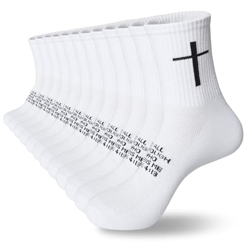 6 Pairs Christian Cross Socks Prayer Stockings with Bible Verse for Church & Daily Wear Christian Gift for Christmas - color: Philippians 4:13 - White