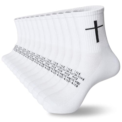 6 Pairs Christian Cross Socks Prayer Stockings with Bible Verse for Church & Daily Wear Christian Gift for Christmas - color: Philippians 4:13 - White