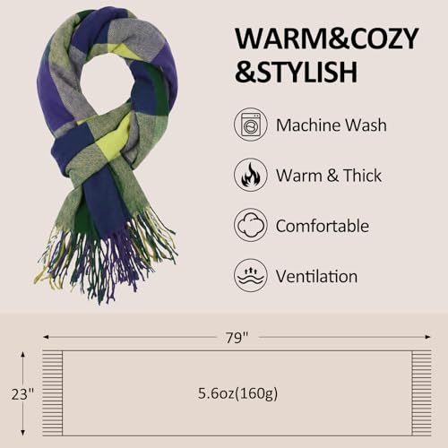 Loritta Winter Scarf for Women, Long Plaid Shawl Wraps Scarves Gifts - color: D-blue Green Lattice