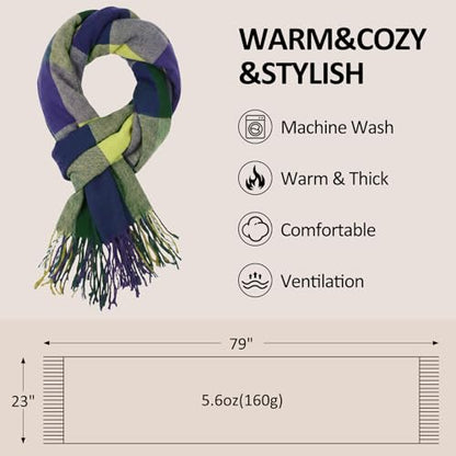Loritta Winter Scarf for Women, Long Plaid Shawl Wraps Scarves Gifts - color: D-blue Green Lattice