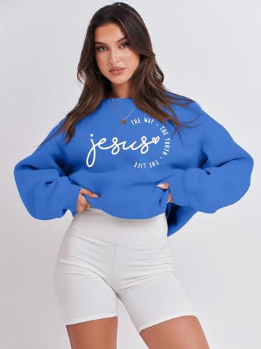 MOUSYA Christian Sweatshirts for Women God Shirts Jesus Graphic Pullover - color: Blue-a, size: XX-Large