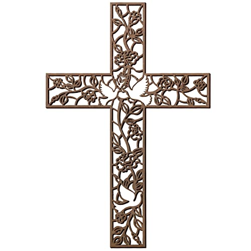 Yookeer Wooden Wall Hanging Cross Flower Pigeon Religious Living Room Decor