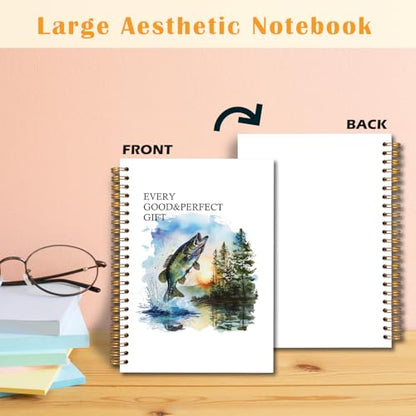 JINYO Bass Fish Christian Notebook for Men, Bass Fishing Journal Log Book, Gifts for Fishing Lovers Women Men, Nautical Lake Spiral Notebook 5.5x8.3 Inch - color: white
