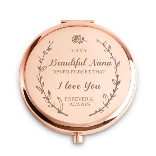 Personalized Gifts for Nana, Custom Nana Gifts for Birthday, Engraved Compact Mirror, Mothers Day Basket Stuffers - color: Nana - I Love You