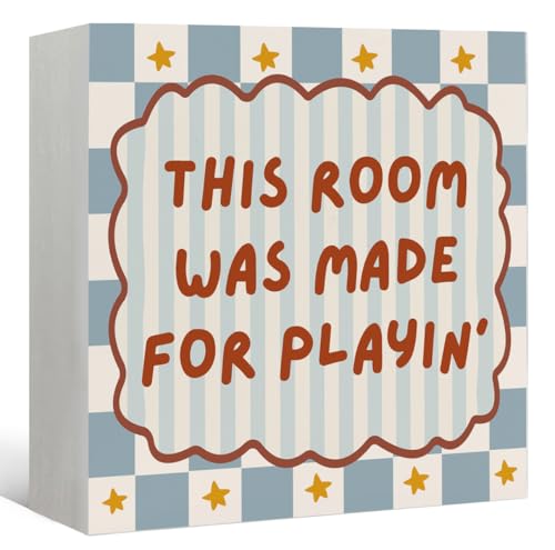 Playroom Wooden Box Sign, This Room Is Made for Playin' Wood Block Signs Decorations, Play Room Wood Box Signs for Kids Nursery Bedroom Playroom Desk Shelf Tabletop Decor, 5x5 Inch - color: This Room Is Made for Playin-5x5