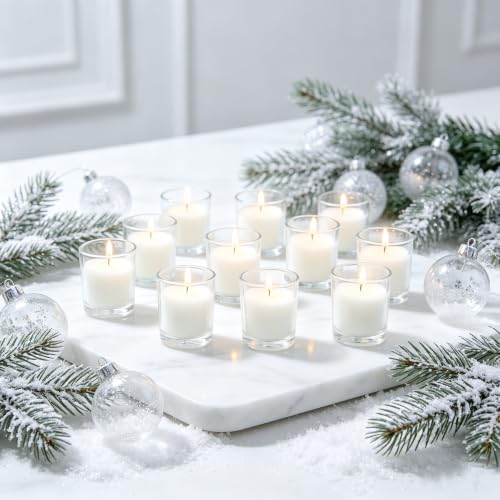 Hosley Set of 24 Unscented Clear Glass Filled Votive Candles. Hand Poured Wax Candle Ideal Gifts for Aromatherapy, Spa, Weddings, Birthdays, Holidays, Party. - color: White, size: 24 Pack